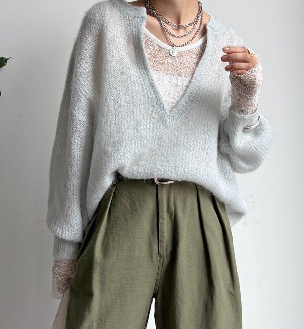  「【新色追加】起毛モヘヤスキッパープルオーバー」|ニット・セーター|スカイブルー