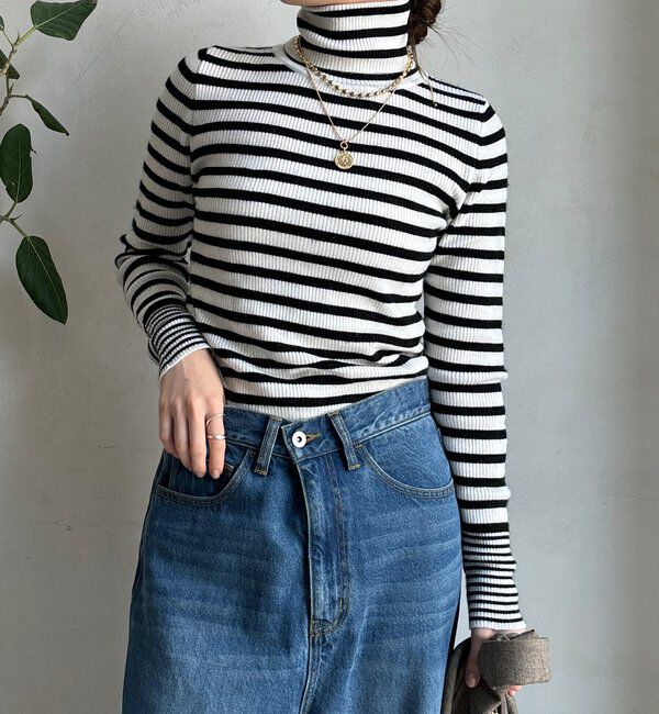  「【WEB限定】ボーダータートルプルオーバー」|ニット・セーター|