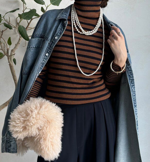  「【WEB限定】ボーダータートルプルオーバー」|ニット・セーター|ブラウン