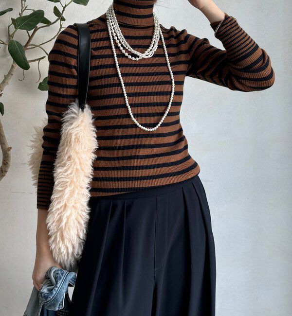  「【WEB限定】ボーダータートルプルオーバー」|ニット・セーター|