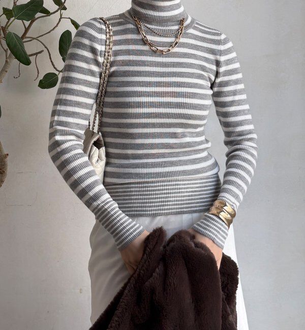  「【WEB限定】ボーダータートルプルオーバー」|ニット・セーター|