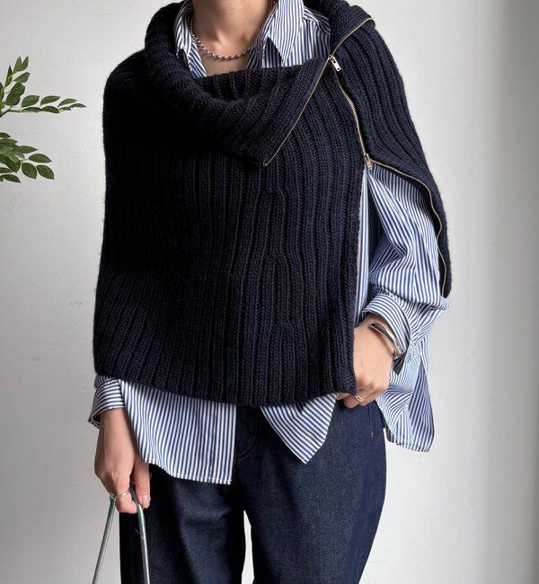  「ジップアップポンチョ」|ニット・セーター|