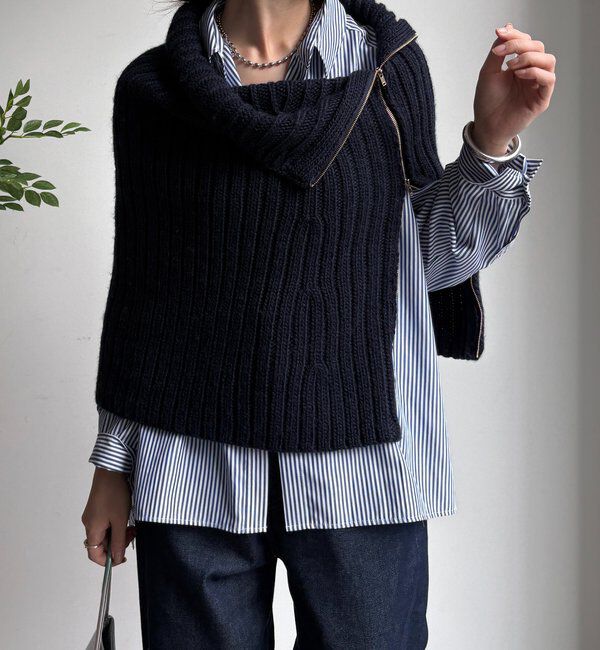  「ジップアップポンチョ」|ニット・セーター|