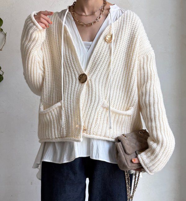  「メタルビッグボタンローゲージカーディガン」|カーディガン|オフホワイト