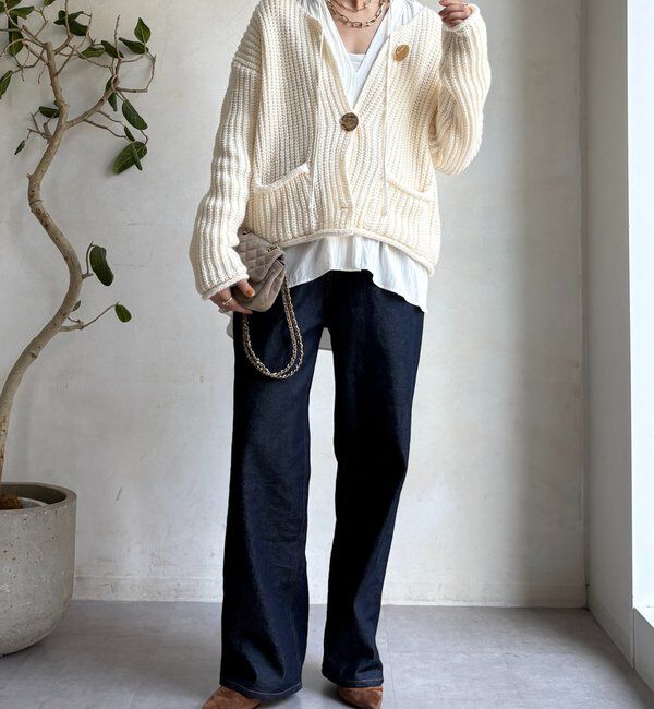  「メタルビッグボタンローゲージカーディガン」|カーディガン|