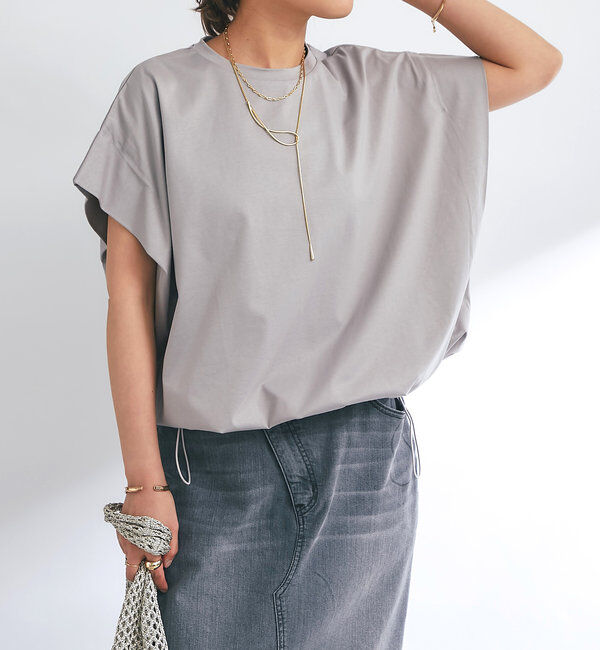  「《着回し万能》ドライタッチコットン折り返しスリーブプルオーバー」|Tシャツ・カットソー|グレージュ