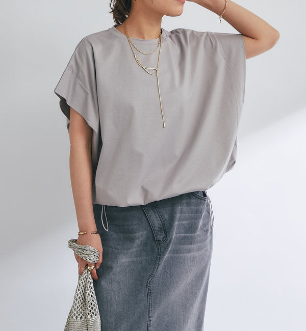  「《着回し万能》ドライタッチコットン折り返しスリーブプルオーバー」|Tシャツ・カットソー|