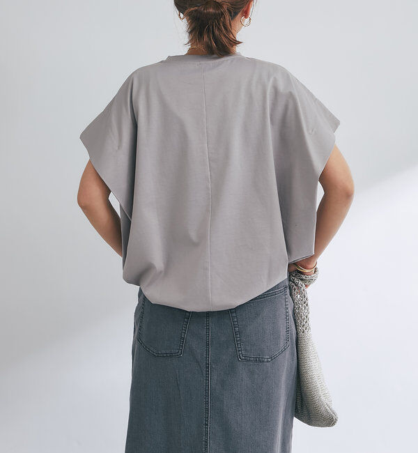  「《着回し万能》ドライタッチコットン折り返しスリーブプルオーバー」|Tシャツ・カットソー|