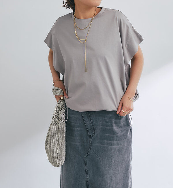  「《着回し万能》ドライタッチコットン折り返しスリーブプルオーバー」|Tシャツ・カットソー|