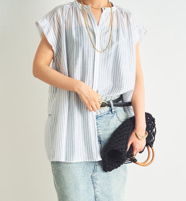  「《後ろ姿も綺麗に決まる◎》シアードビーストライプブラウス」|シャツ・ブラウス|