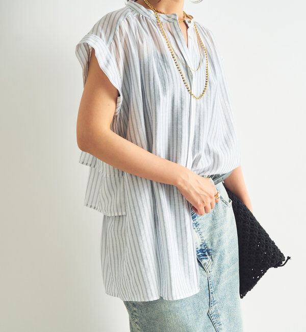  「《後ろ姿も綺麗に決まる◎》シアードビーストライプブラウス」|シャツ・ブラウス|