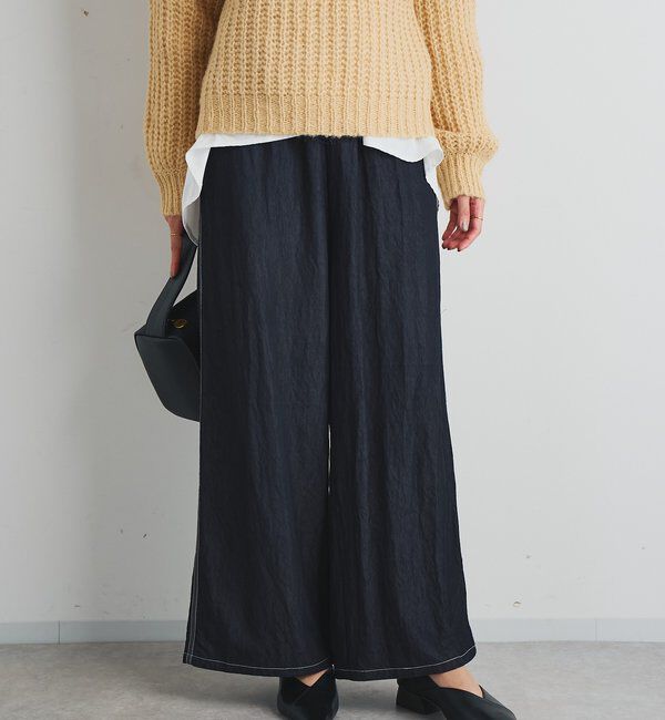  「《楽な履き心地》シャイニーデニムワイドパンツ」|デニム|