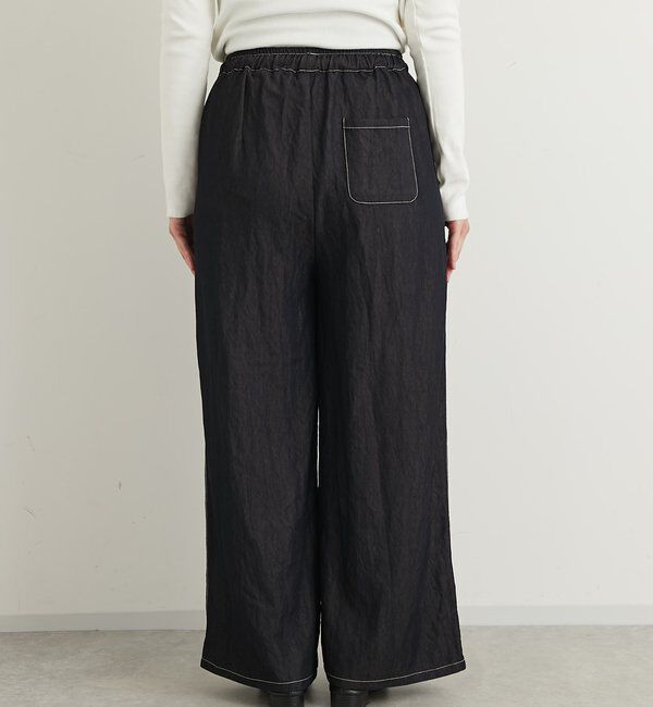  「《楽な履き心地》シャイニーデニムワイドパンツ」|デニム|