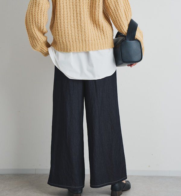  「《楽な履き心地》シャイニーデニムワイドパンツ」|デニム|