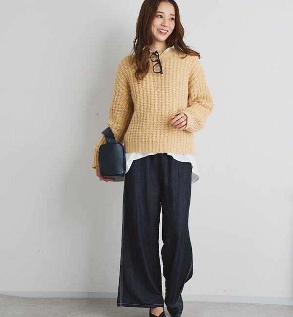  「《楽な履き心地》シャイニーデニムワイドパンツ」|デニム|