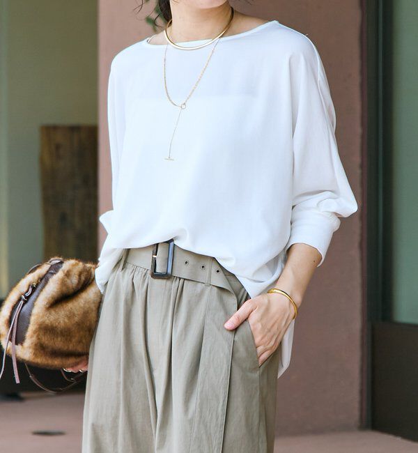  「【レビュー高評価/冷房・日焼け対策◎】リブ付きジョーゼットドルマンブラウス」|シャツ・ブラウス|