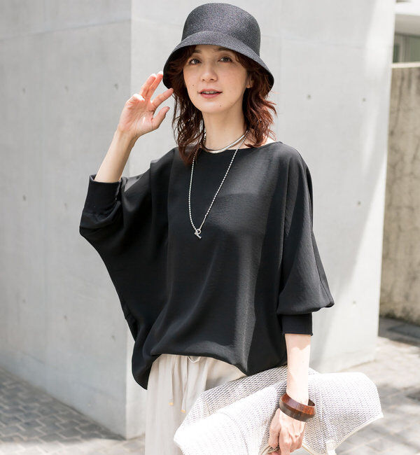  「【レビュー高評価/冷房・日焼け対策◎】リブ付きジョーゼットドルマンブラウス」|シャツ・ブラウス|