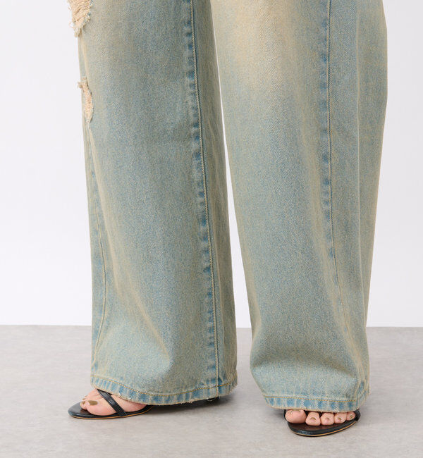  「【MONN.:.(モン)】ハイライズダメージDENIM」|デニム|