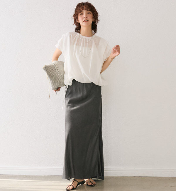  「【二の腕カバー】タックスリーブドロストブラウス」|シャツ・ブラウス|