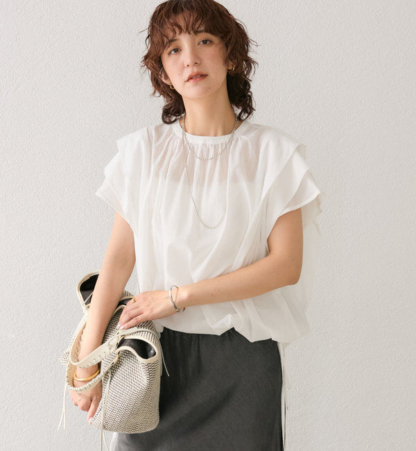  「【二の腕カバー】タックスリーブドロストブラウス」|シャツ・ブラウス|