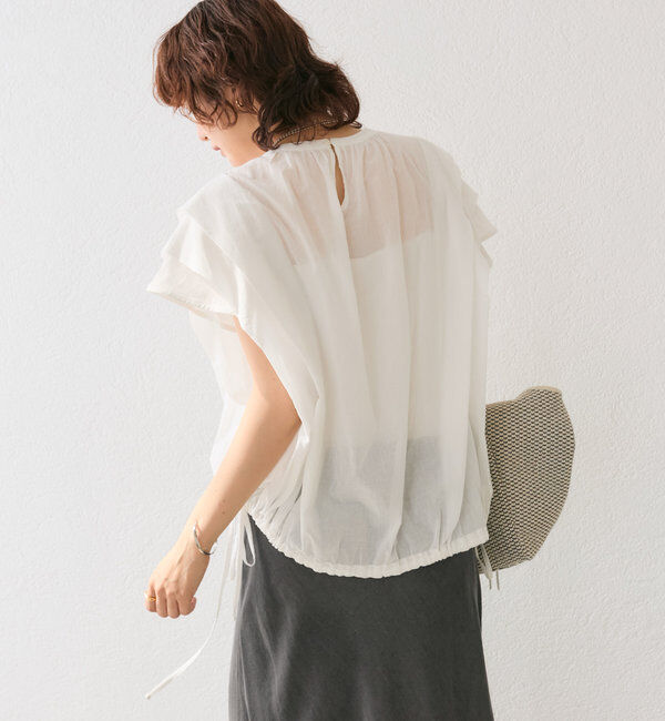 「【二の腕カバー】タックスリーブドロストブラウス」|シャツ・ブラウス|