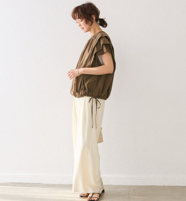  「【二の腕カバー】タックスリーブドロストブラウス」|シャツ・ブラウス|