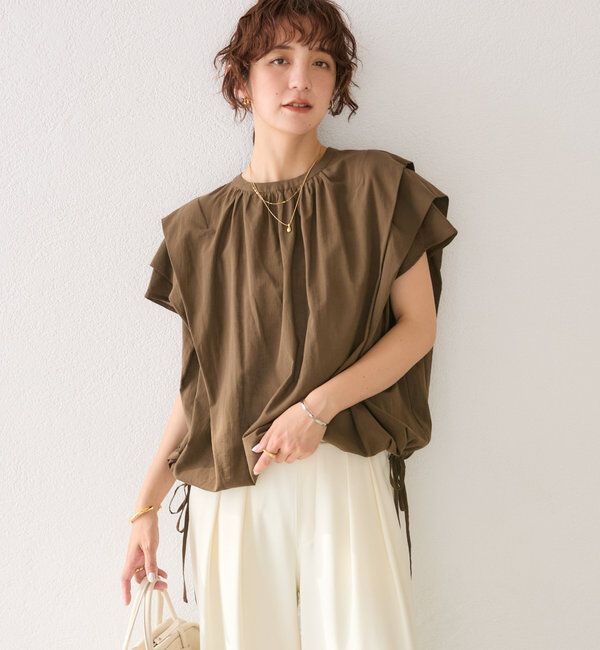  「【二の腕カバー】タックスリーブドロストブラウス」|シャツ・ブラウス|