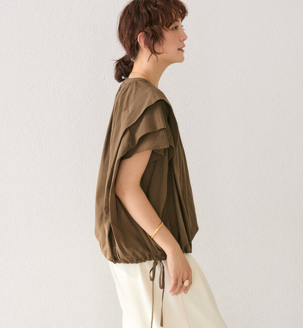  「【二の腕カバー】タックスリーブドロストブラウス」|シャツ・ブラウス|