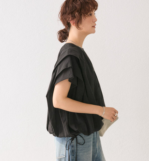  「【二の腕カバー】タックスリーブドロストブラウス」|シャツ・ブラウス|