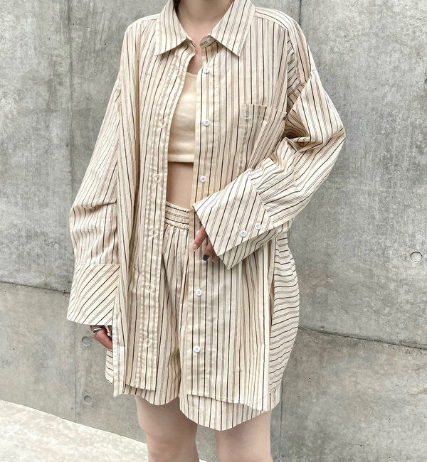  「[mline]ロゴストライプショートパンツ」|チノ|