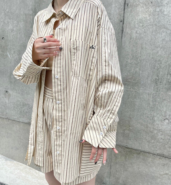  「[mline]ロゴストライプショートパンツ」|チノ|