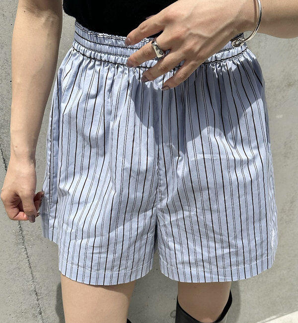  「[mline]ロゴストライプショートパンツ」|チノ|ブルー