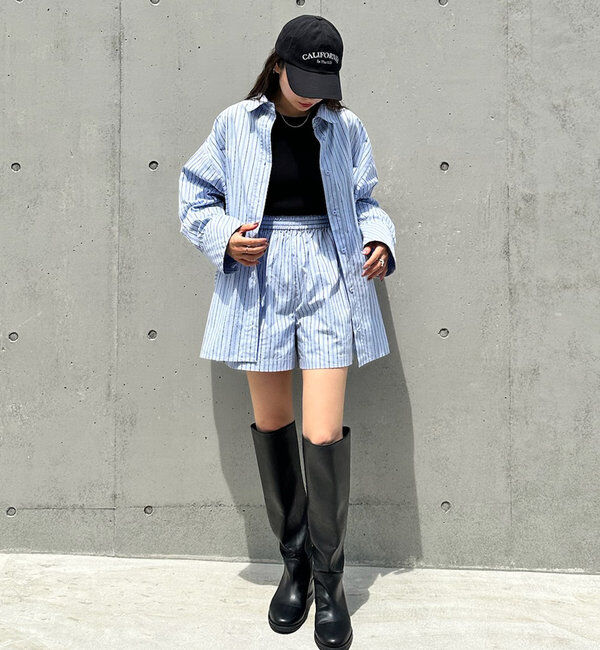  「[mline]ロゴストライプショートパンツ」|チノ|