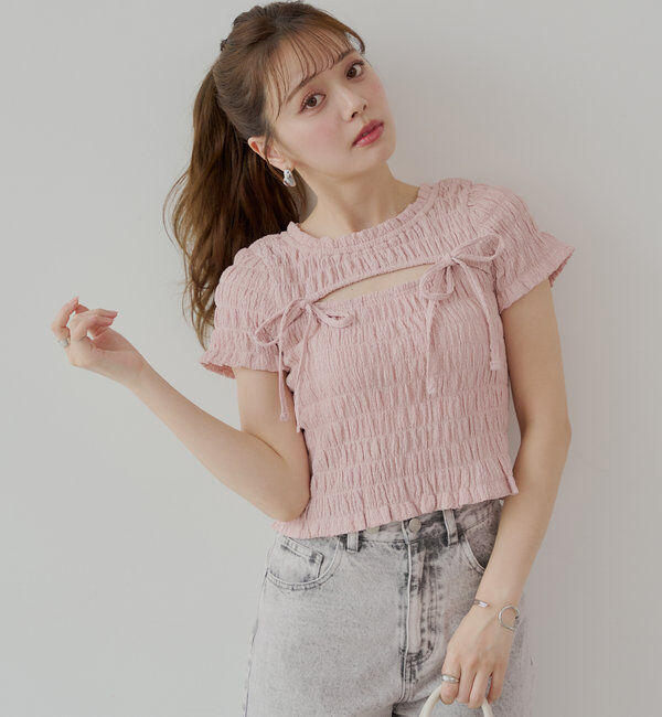  「【6色展開】フロントリボンボレロデザインT」|Tシャツ・カットソー|