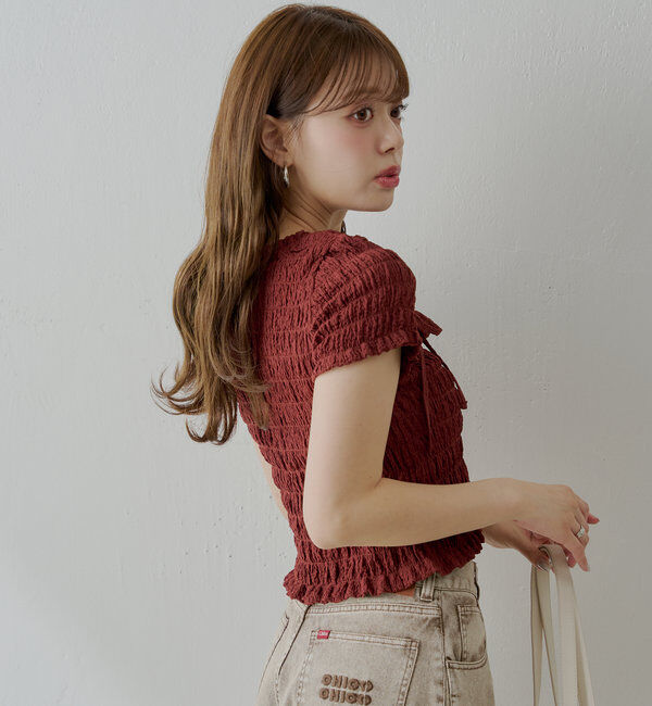  「【6色展開】フロントリボンボレロデザインT」|Tシャツ・カットソー|