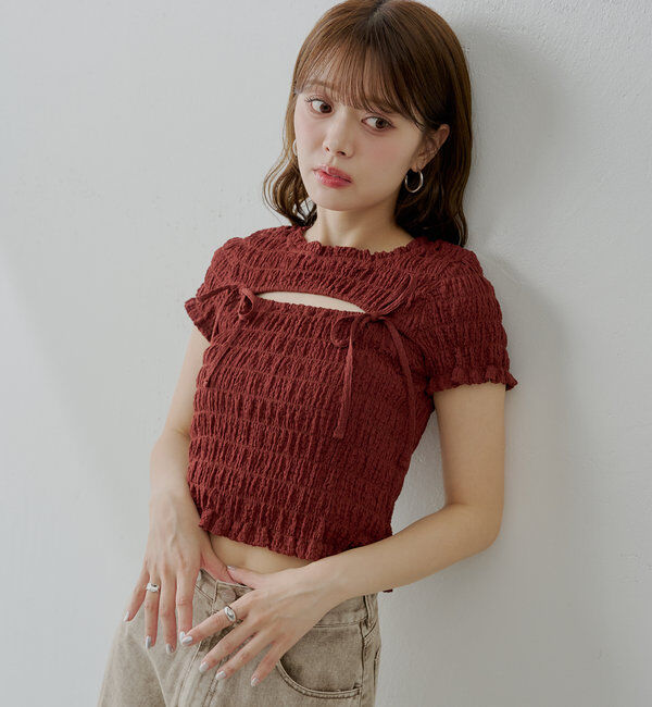  「【6色展開】フロントリボンボレロデザインT」|Tシャツ・カットソー|