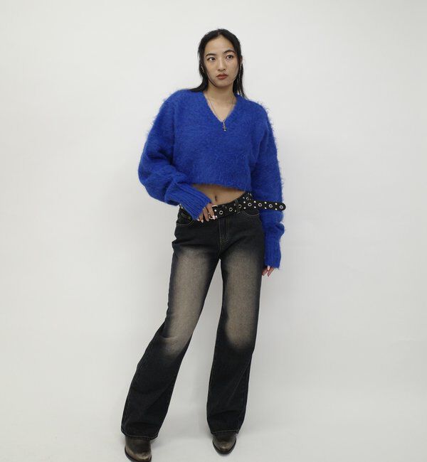  「【WEB限定】モヘアライクVニット」|ニット・セーター|