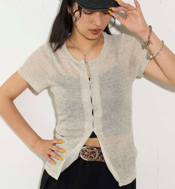  「シアーナロー半袖カーディガン」|Tシャツ・カットソー|