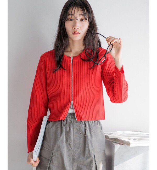 LOWRYS FARM「ダブルジップクロップドカーディガンＬＳ」|ニット・セーター|