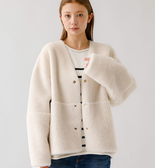 Rouge vif「【MICA&DEAL /マイカアンドディール】リバーシブルVボア/リバーシブル/」|ノーカラーコート|オフホワイト