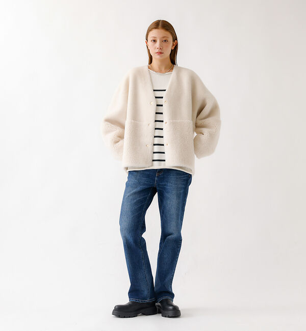 Rouge vif「【MICA&DEAL /マイカアンドディール】リバーシブルVボア/リバーシブル/」|ノーカラーコート|