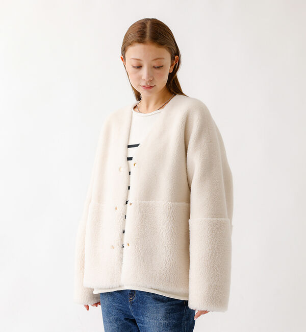 Rouge vif「【MICA&DEAL /マイカアンドディール】リバーシブルVボア/リバーシブル/」|ノーカラーコート|