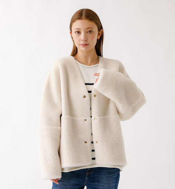 Rouge vif「【MICA&DEAL /マイカアンドディール】リバーシブルVボア/リバーシブル/」|ノーカラーコート|