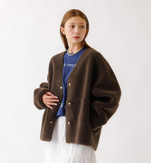 Rouge vif「【MICA&DEAL /マイカアンドディール】リバーシブルVボア/リバーシブル/」|ノーカラーコート|