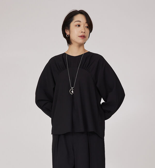 qualite「【セットアップ対応】アセテートジョーゼットギャザーブラウス」|シャツ・ブラウス|