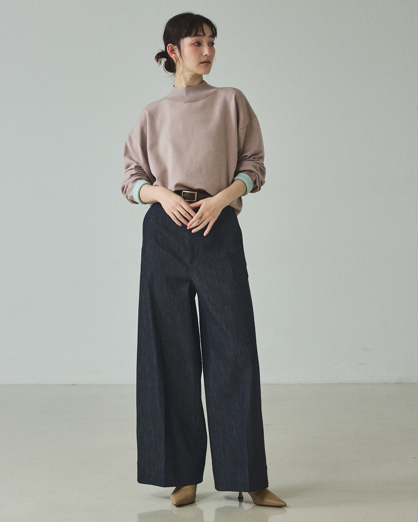 qualite「バイカラーハイネックプルオーバー」|ニット・セーター|