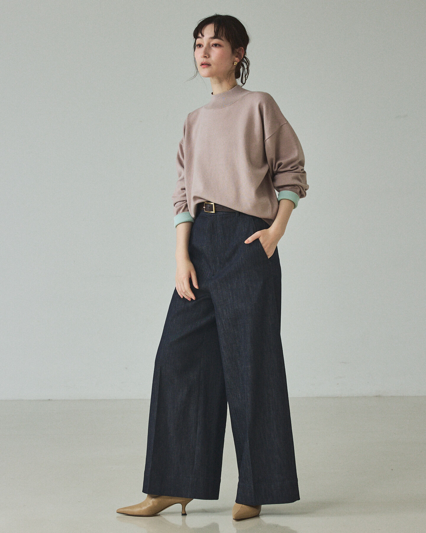 qualite「バイカラーハイネックプルオーバー」|ニット・セーター|