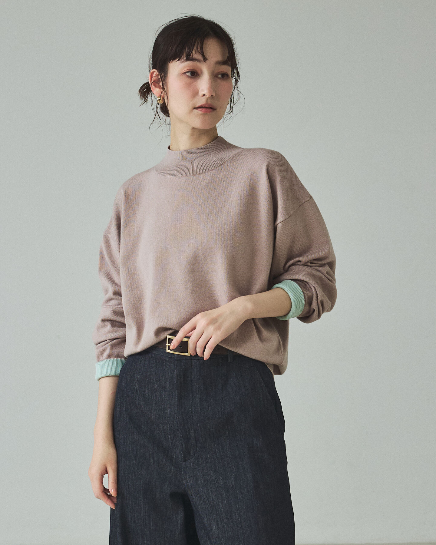 qualite「バイカラーハイネックプルオーバー」|ニット・セーター|