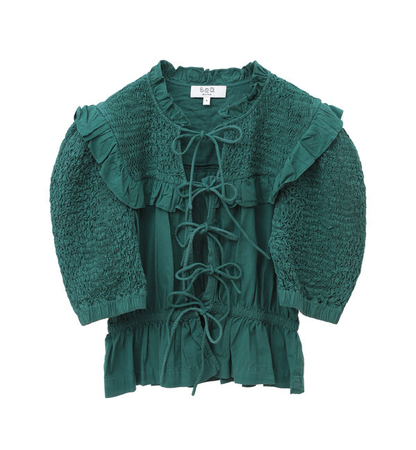 TIARA「【Sea New York】Casey Hand Smocked Tie Front Top/RS23-041」|シャツ・ブラウス|グリーン