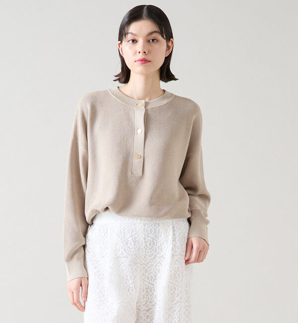 TIARA「ヘンリーネック片畦ニット」|ニット・セーター|ベージュ